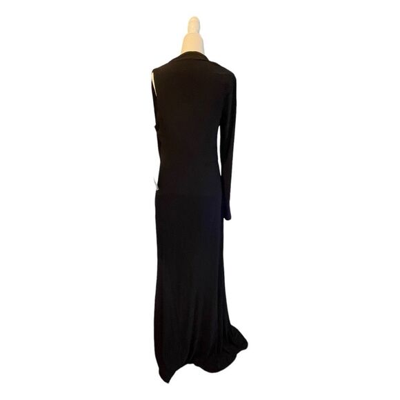 Betsy & Adam Asymmetric One Shoulder Evening Gown Black Crepe Maxi Dress 12 - Picture 5 of 8